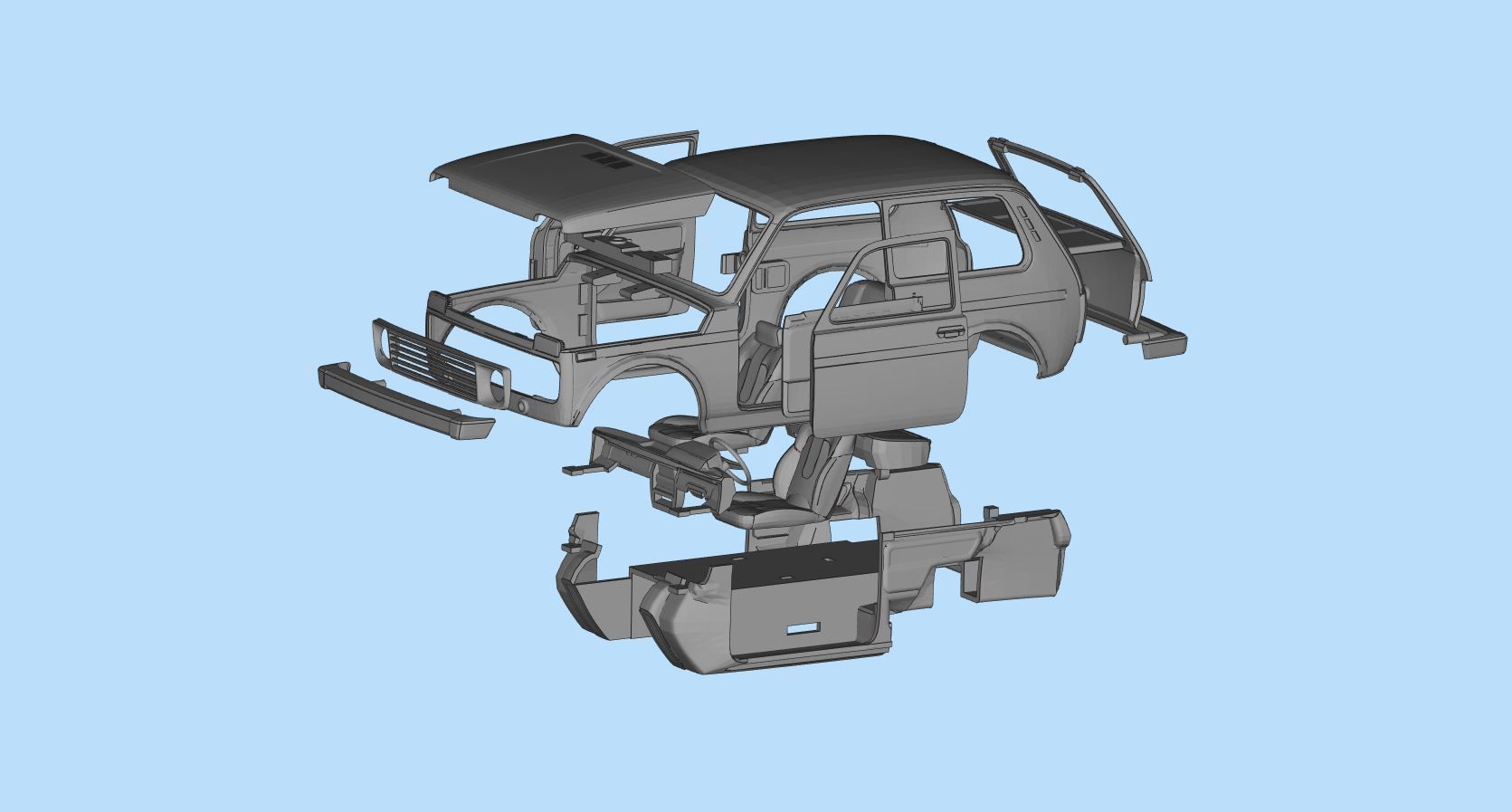 RC car Lada Niva with interior chassis WPL C24 stl file 3D print model_12