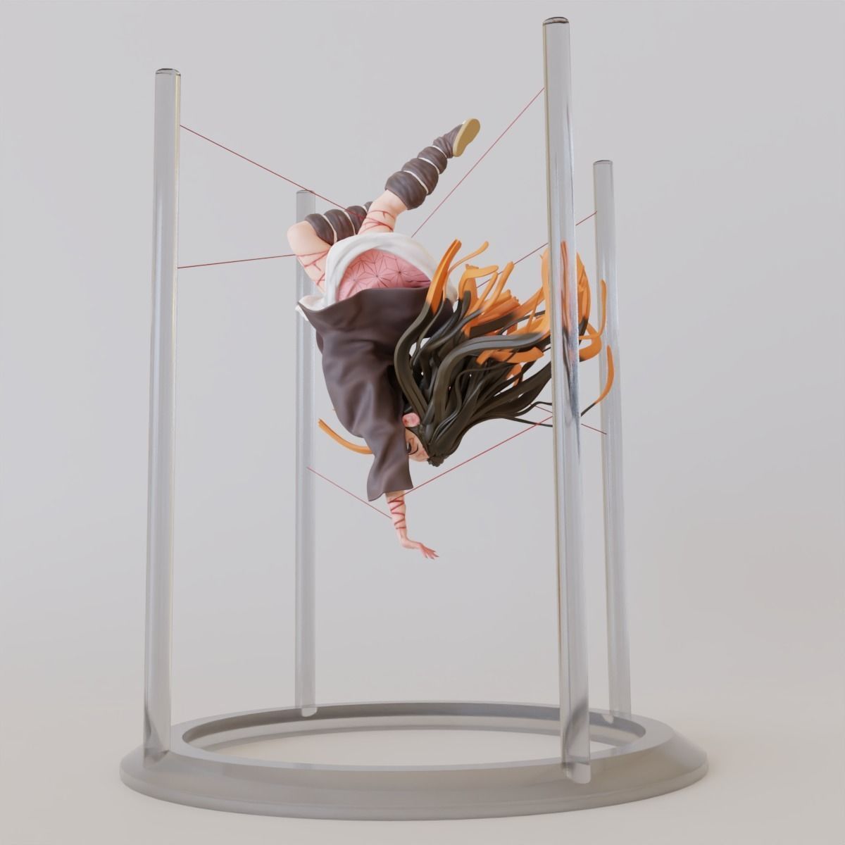 Nezuko person hanging from metal frame 3D print model_6