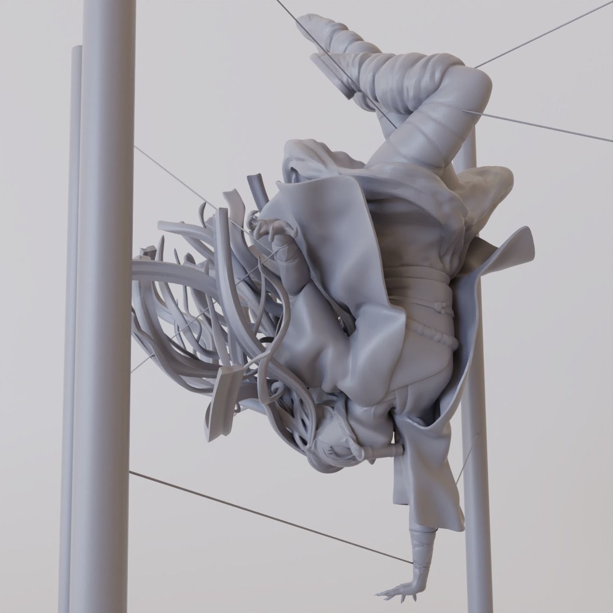 Nezuko person hanging from metal frame 3D print model_13