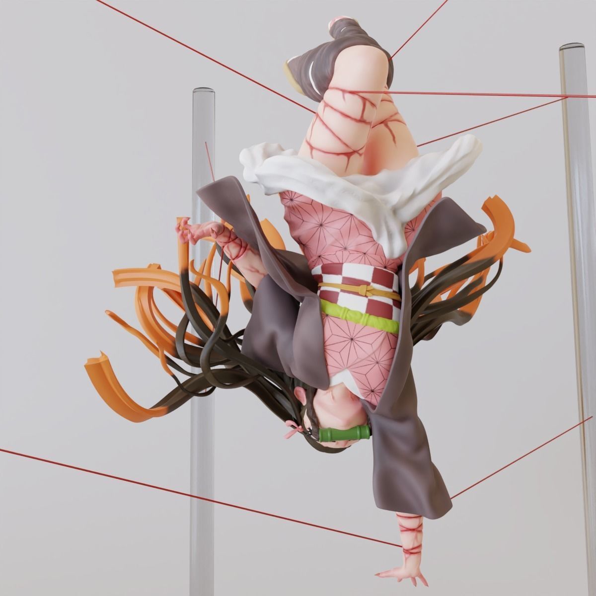 Nezuko person hanging from metal frame 3D print model_9