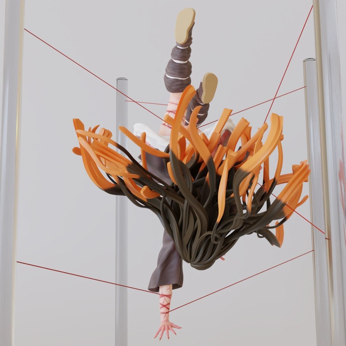 Nezuko person hanging from metal frame 3D print model_11