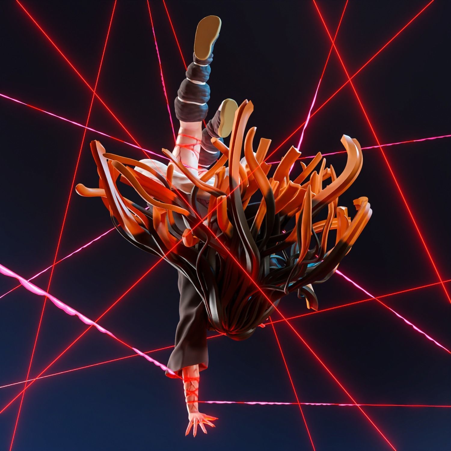 Nezuko person hanging from metal frame 3D print model_3