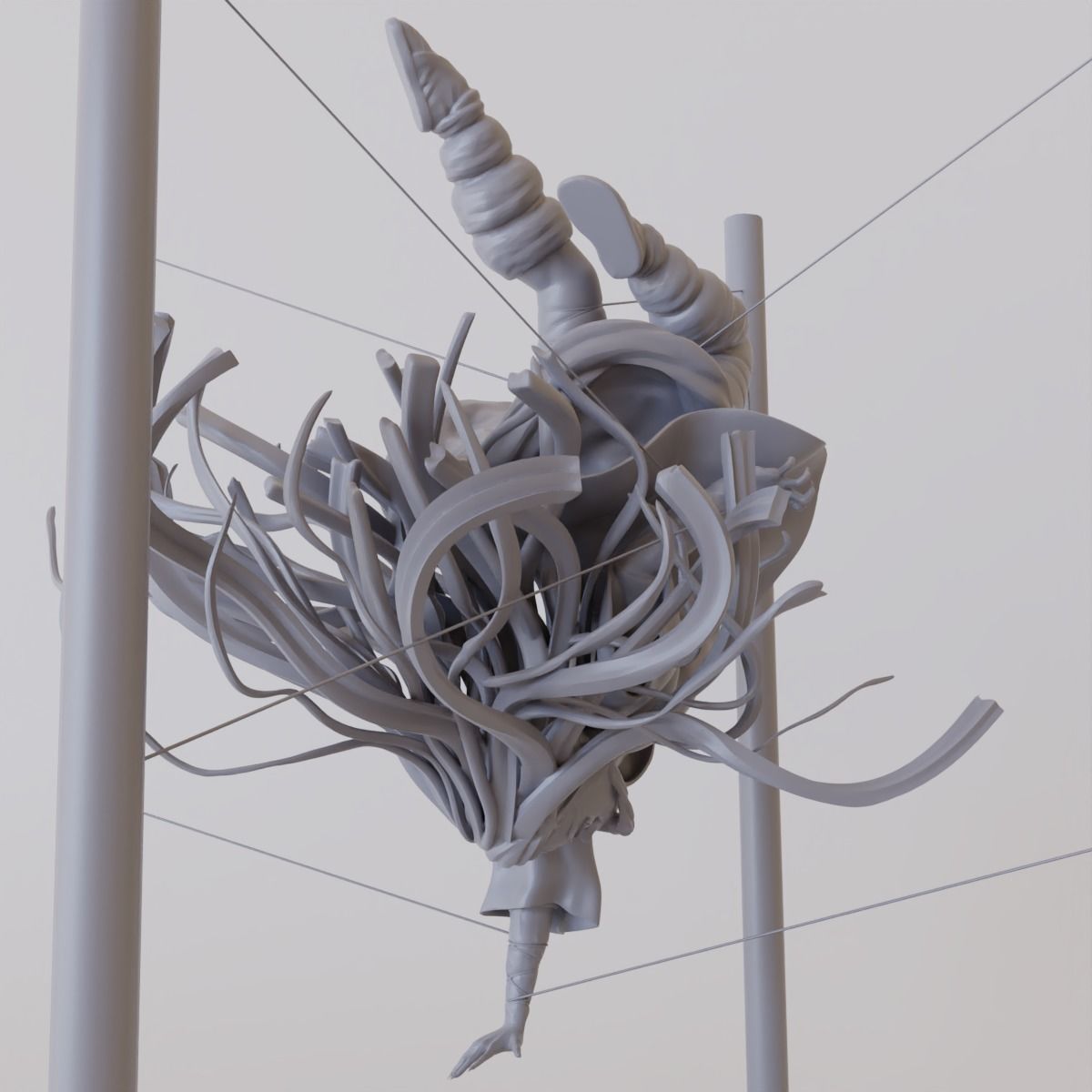 Nezuko person hanging from metal frame 3D print model_14