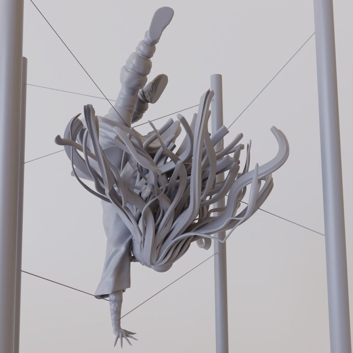 Nezuko person hanging from metal frame 3D print model_16