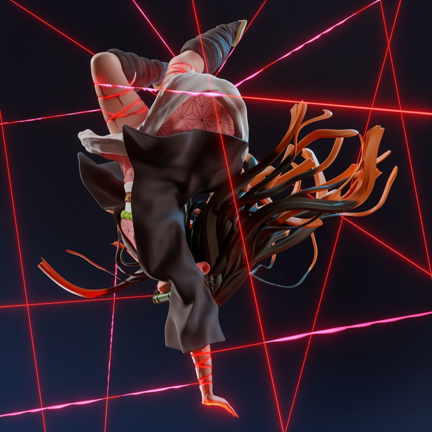 Nezuko person hanging from metal frame 3D print model_2