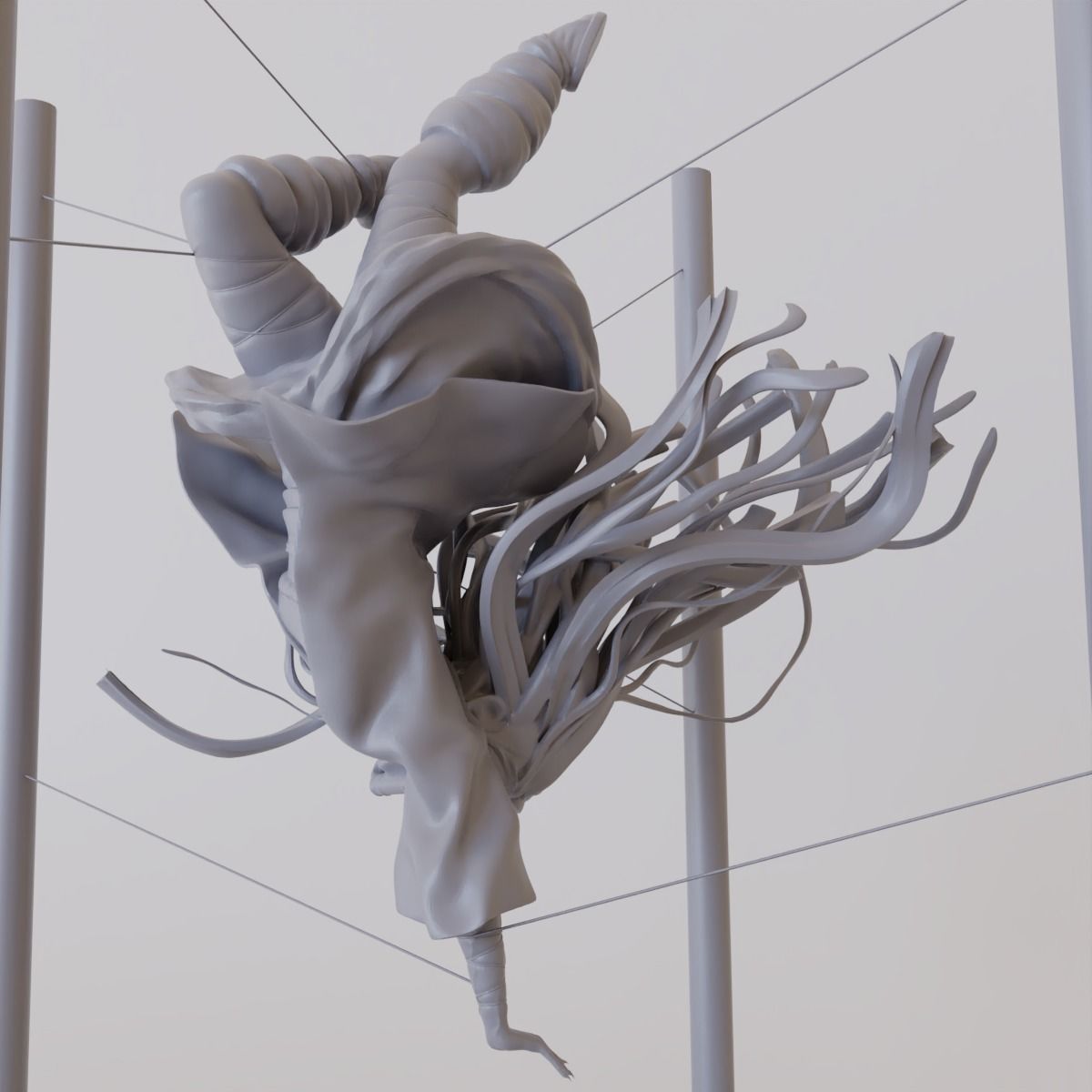 Nezuko person hanging from metal frame 3D print model_15