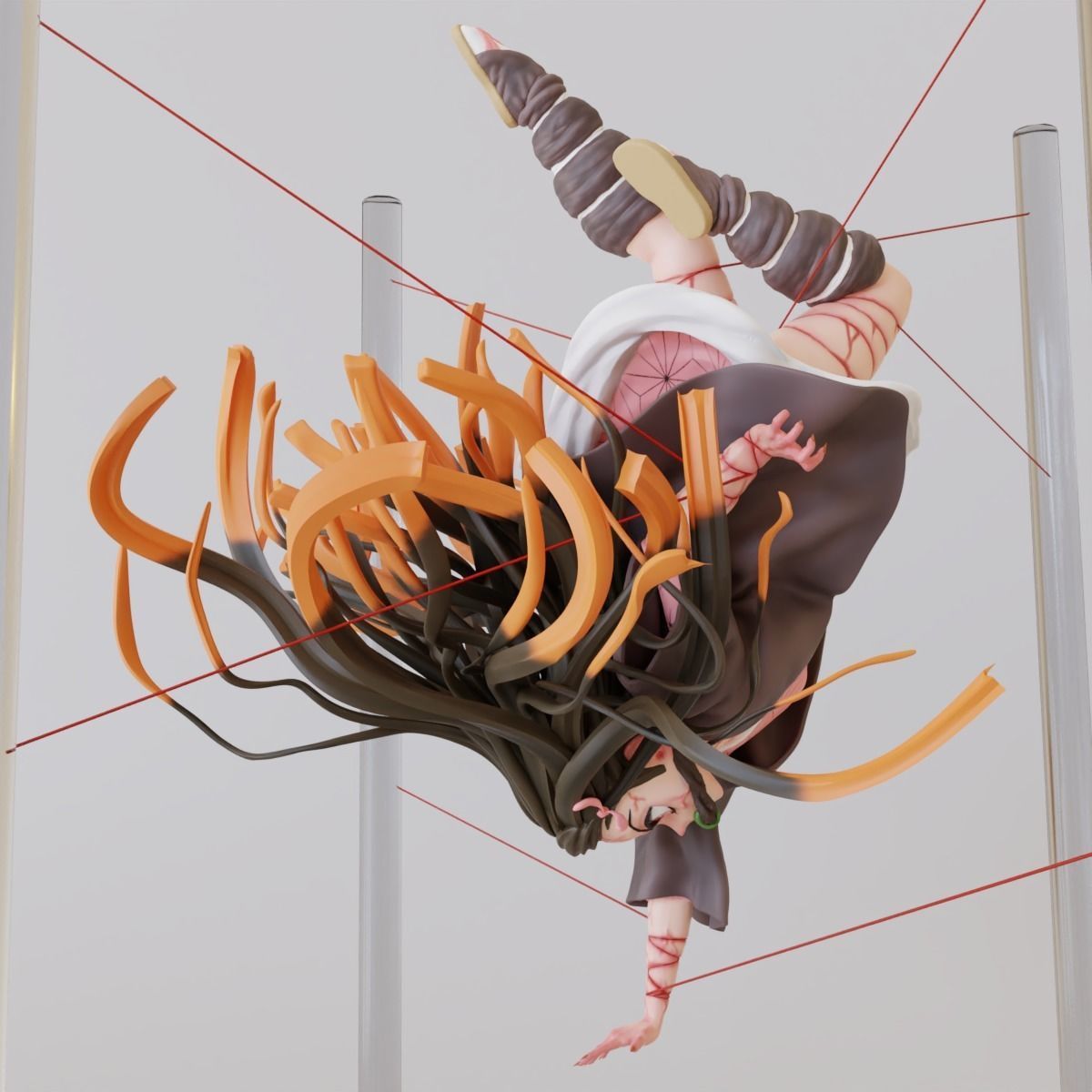Nezuko person hanging from metal frame 3D print model_8
