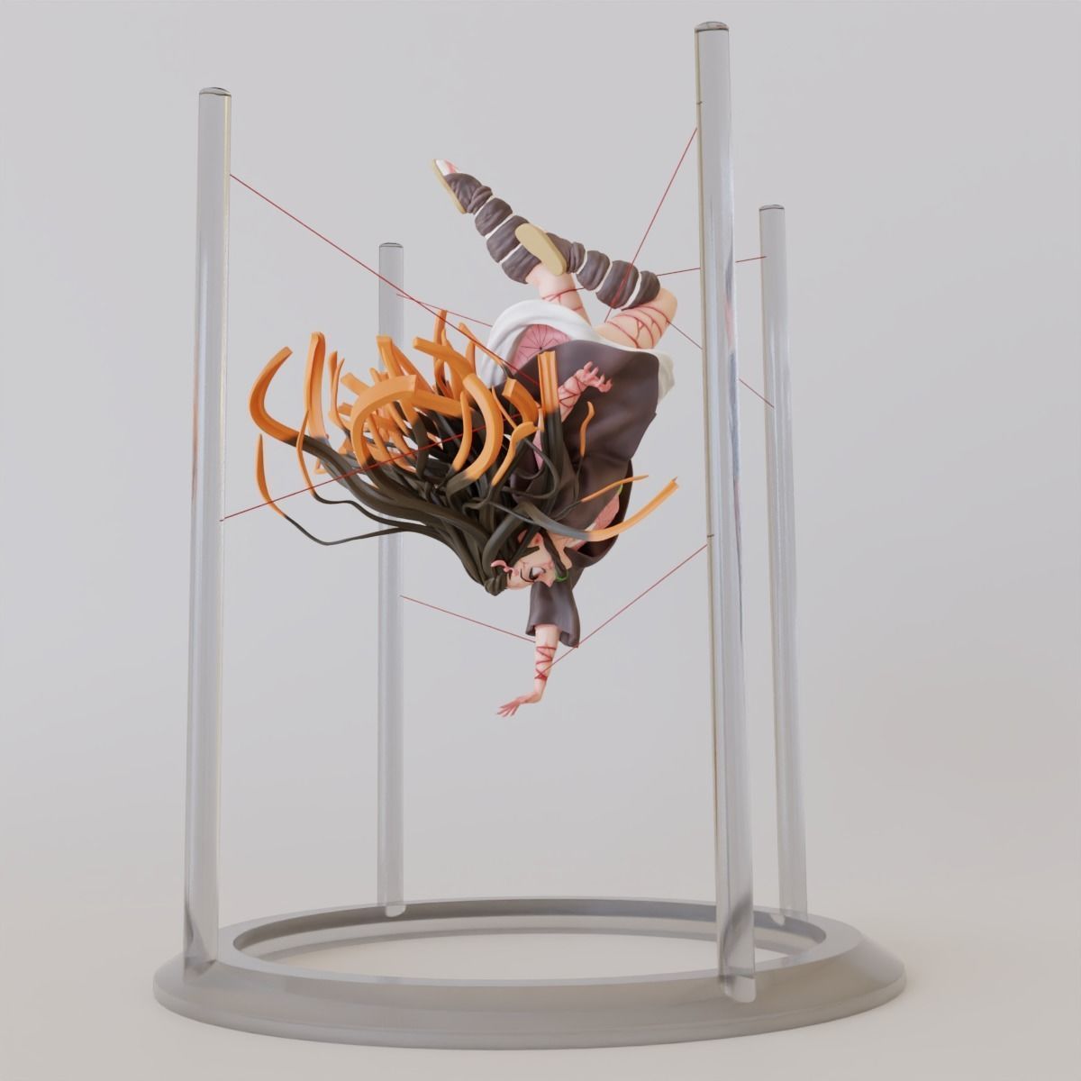 Nezuko person hanging from metal frame 3D print model_4
