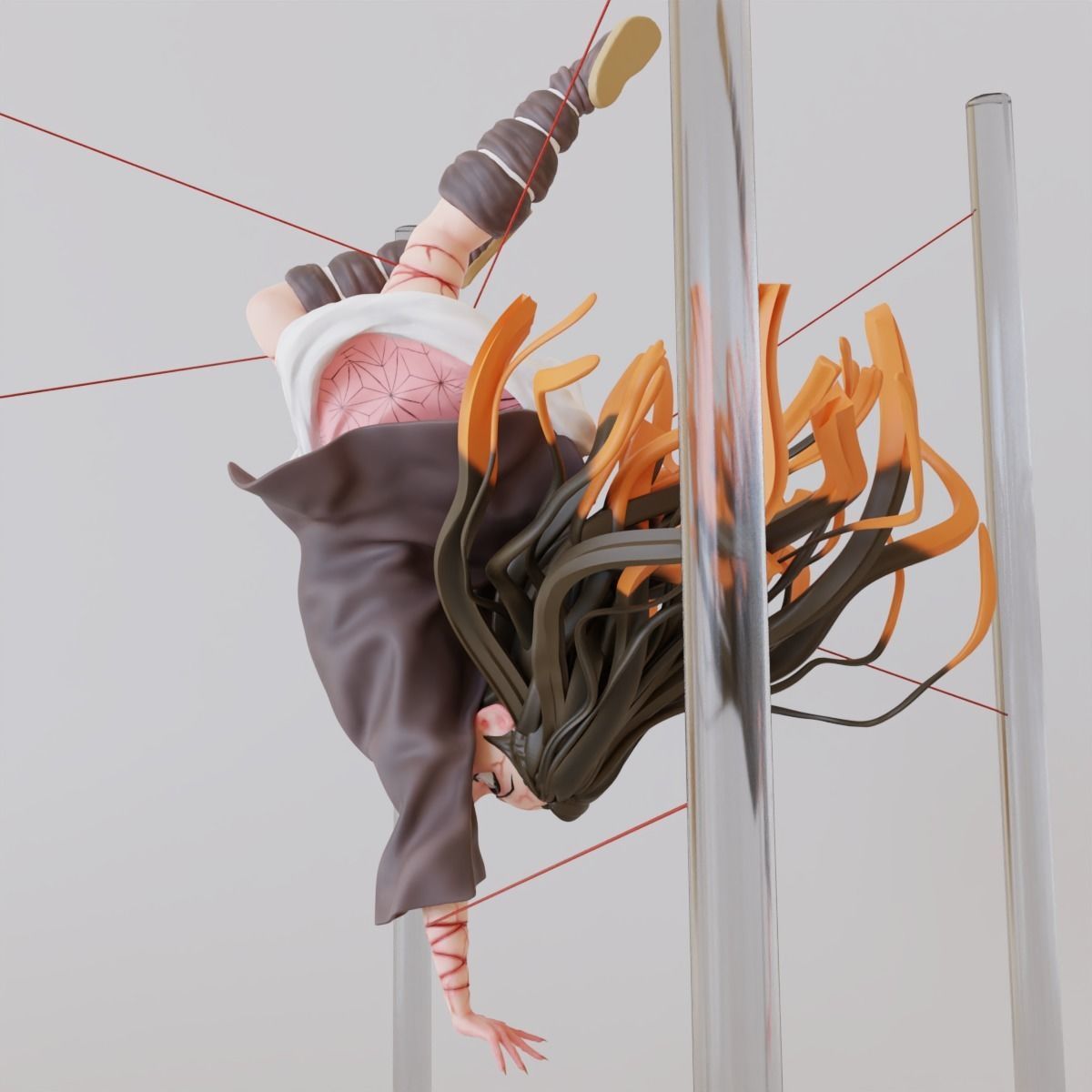 Nezuko person hanging from metal frame 3D print model_10