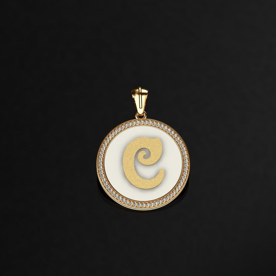 Pendant with letter f 3D print model_3