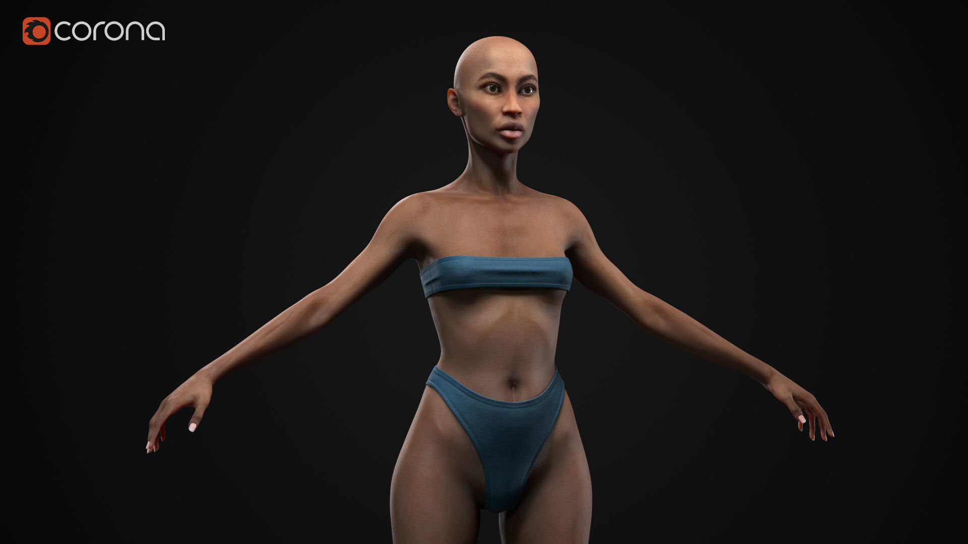 Black woman body Low-poly 3D model_4
