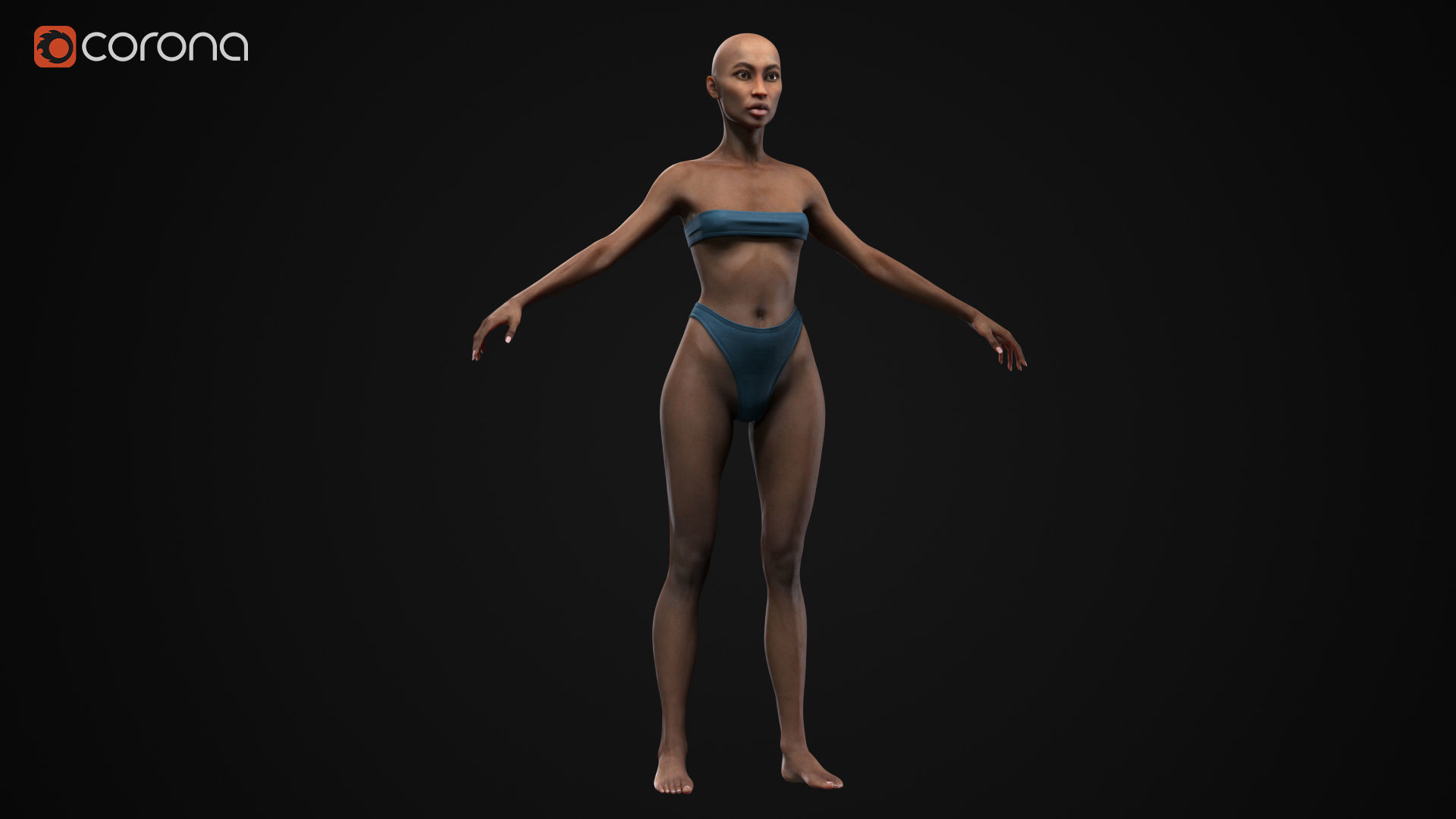 Black woman body Low-poly 3D model_2