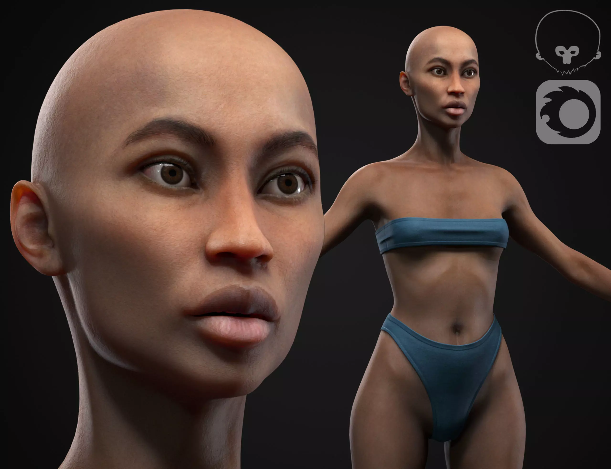 Black woman body Low-poly 3D model_0