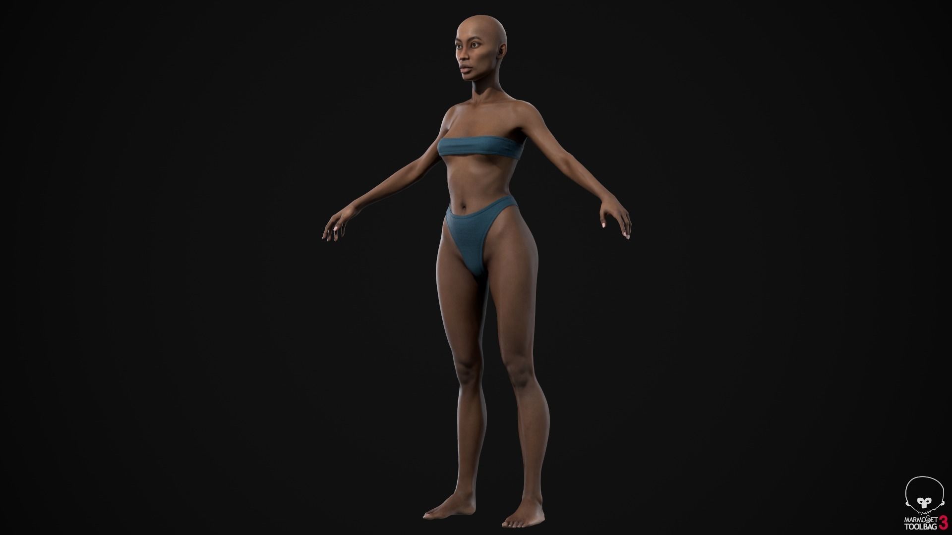 Black woman body Low-poly 3D model_10