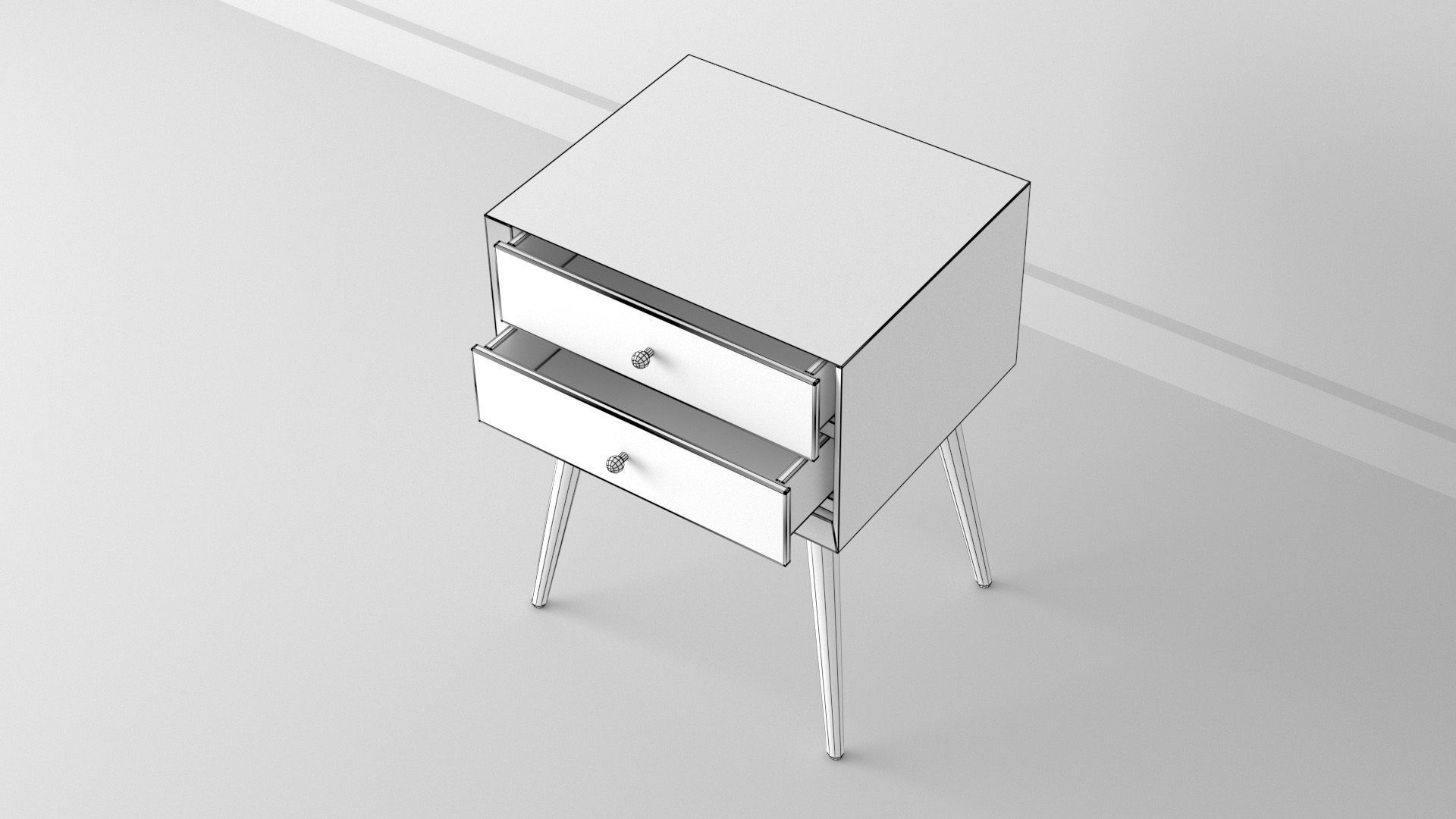 Bedside Table - West Elm Acorn Mid-Century Low-poly 3D model_7