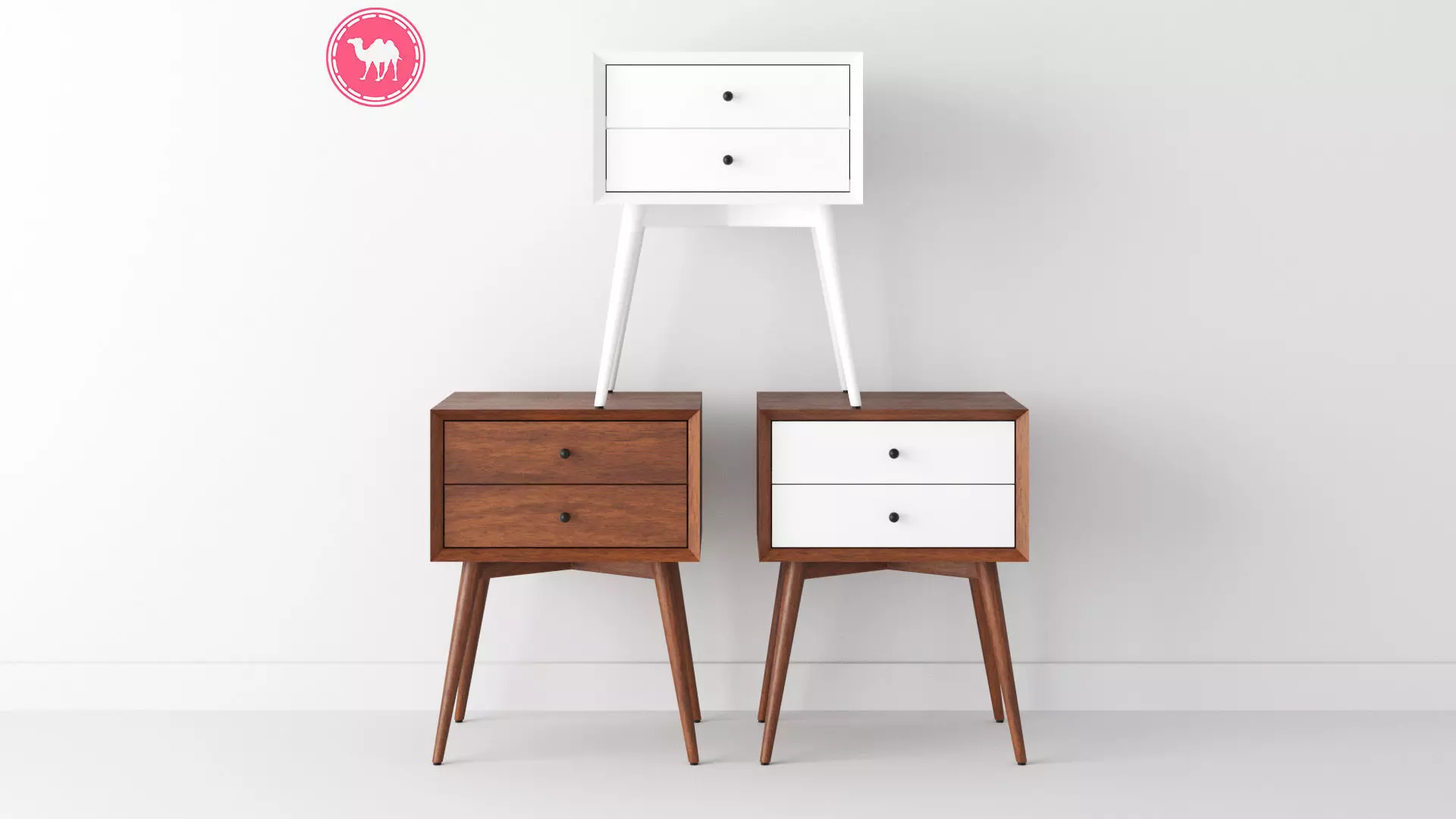 Bedside Table - West Elm Acorn Mid-Century Low-poly 3D model_0