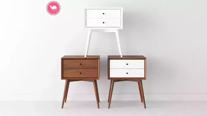 Bedside Table - West Elm Acorn Mid-Century Low-poly 3D model