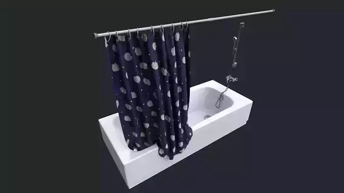 Bathtub With Shower Curtain Low-poly 3D model