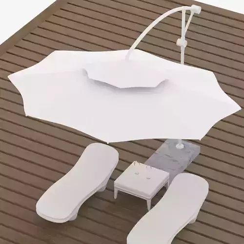 Sun Loungers With Patio Umbrella 1 Low-poly 3D model