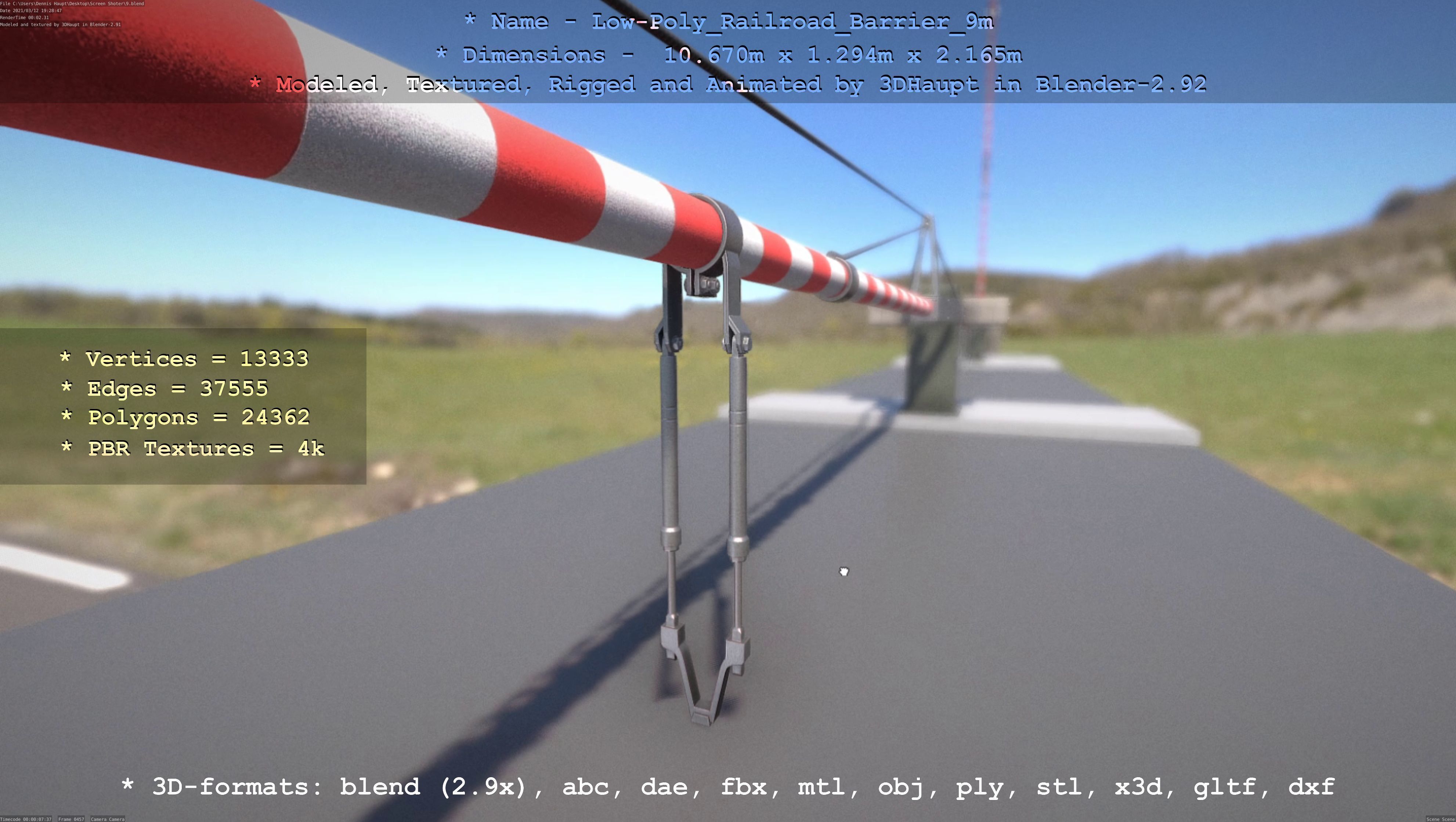 Railroad Barrier 9m High and Low-Poly 3D Model Collection_26