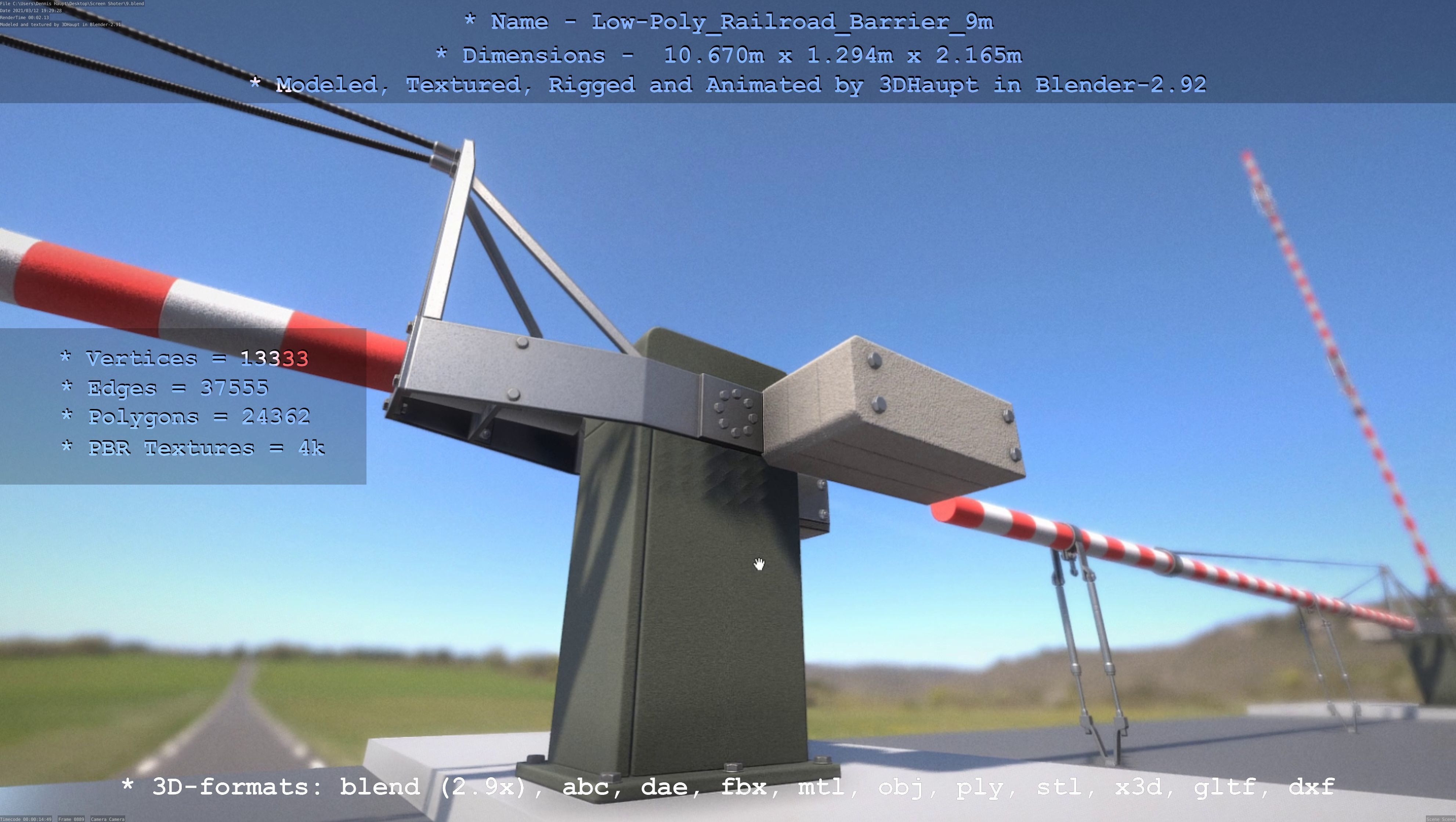 Railroad Barrier 9m High and Low-Poly 3D Model Collection_5