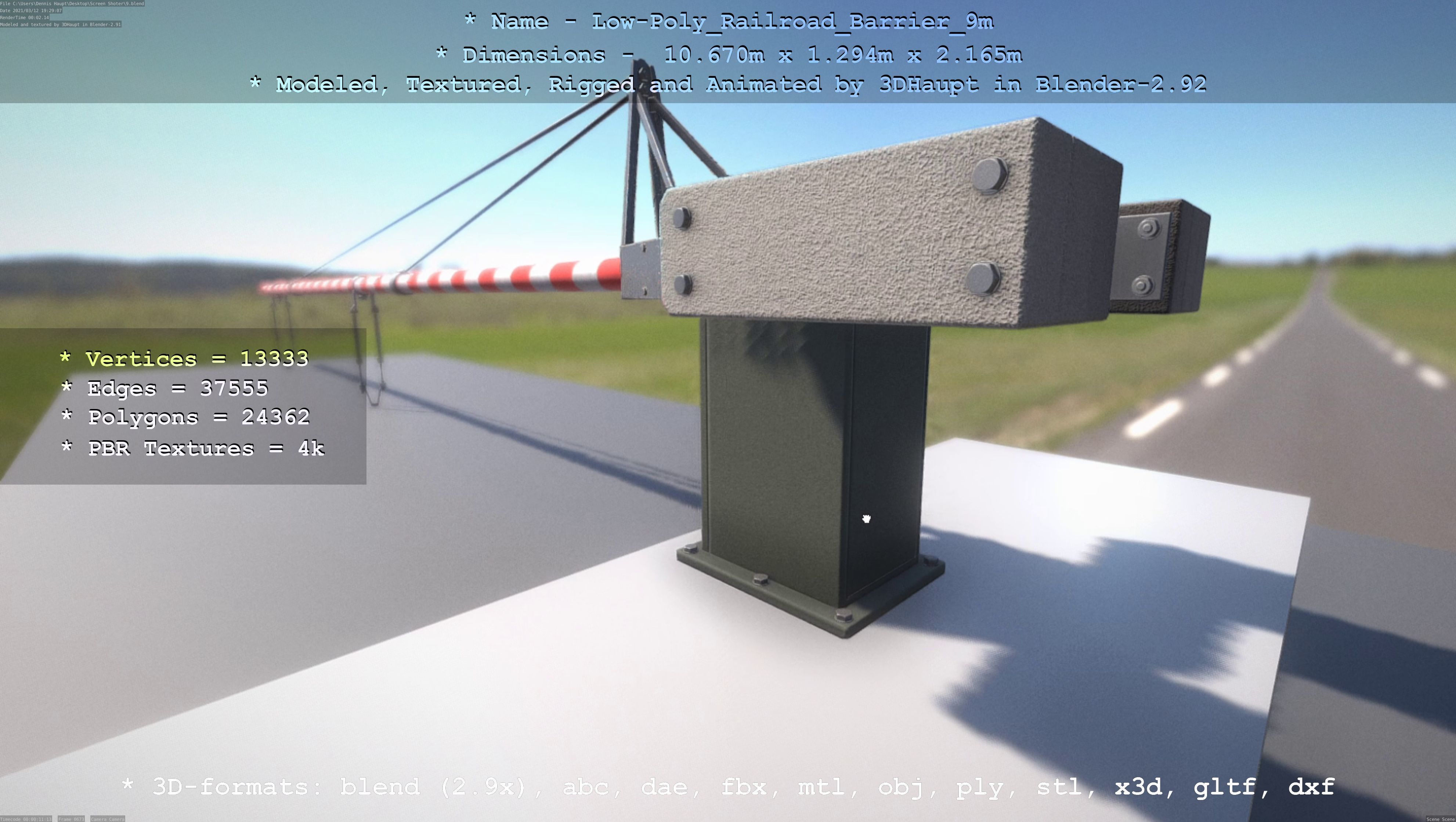 Railroad Barrier 9m High and Low-Poly 3D Model Collection_15