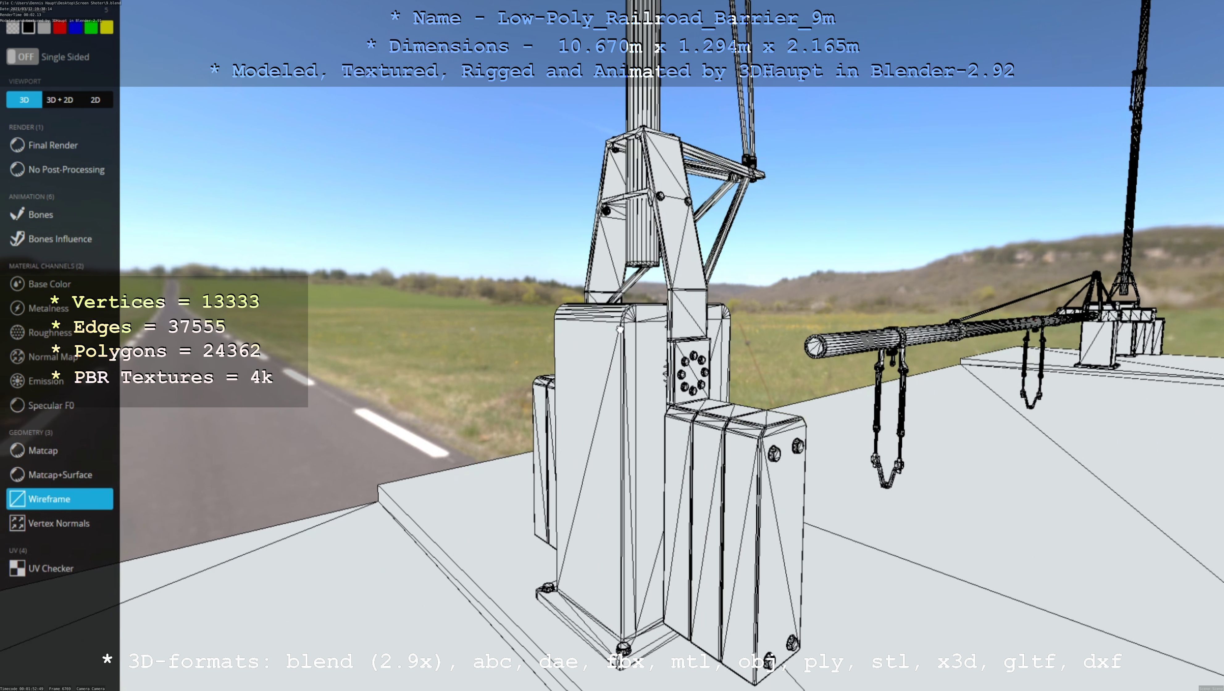 Railroad Barrier 9m High and Low-Poly 3D Model Collection_7