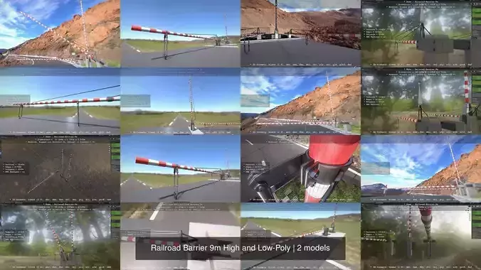 Railroad Barrier 9m High and Low-Poly 3D Model Collection