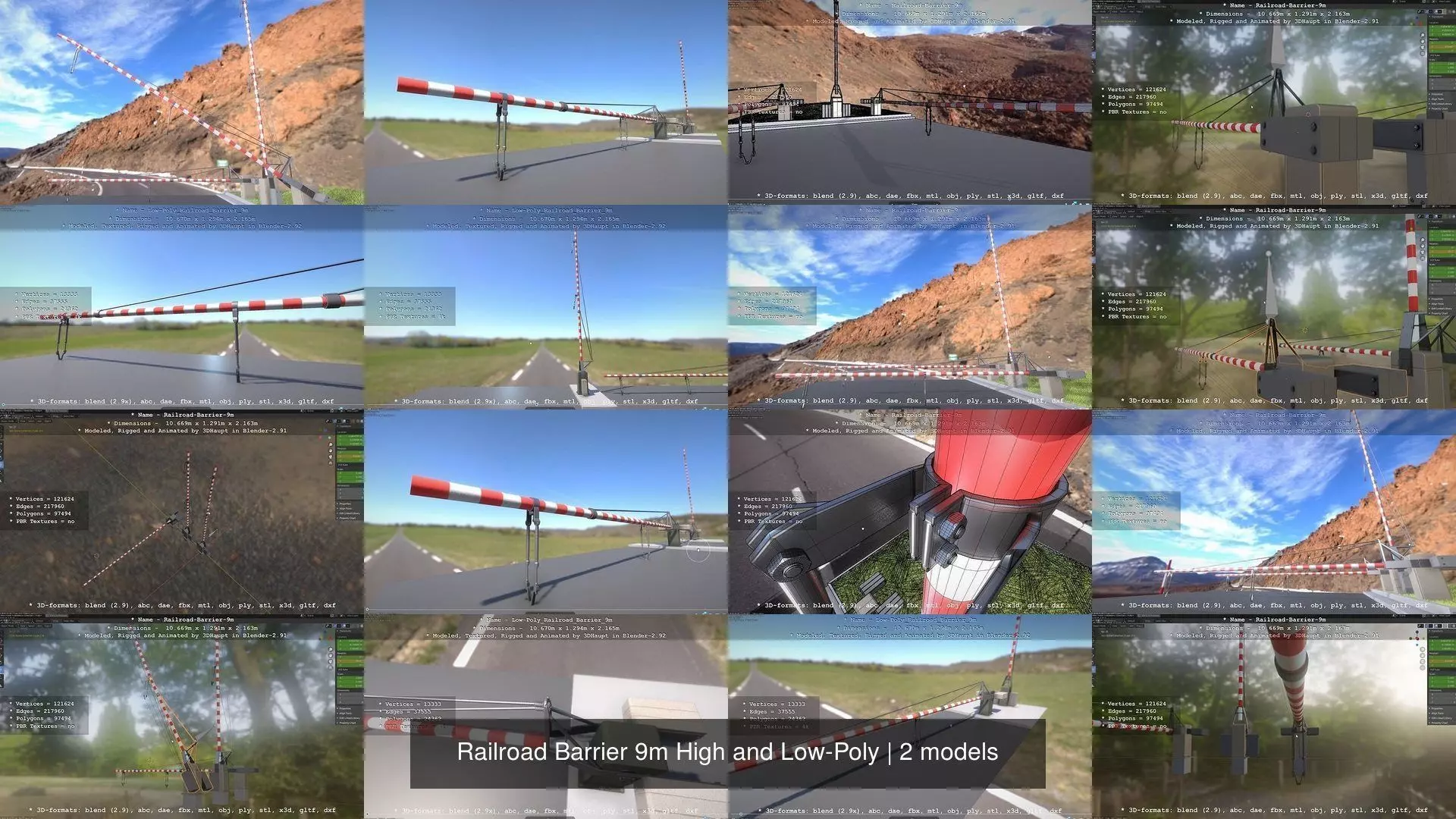 Railroad Barrier 9m High and Low-Poly 3D Model Collection_0