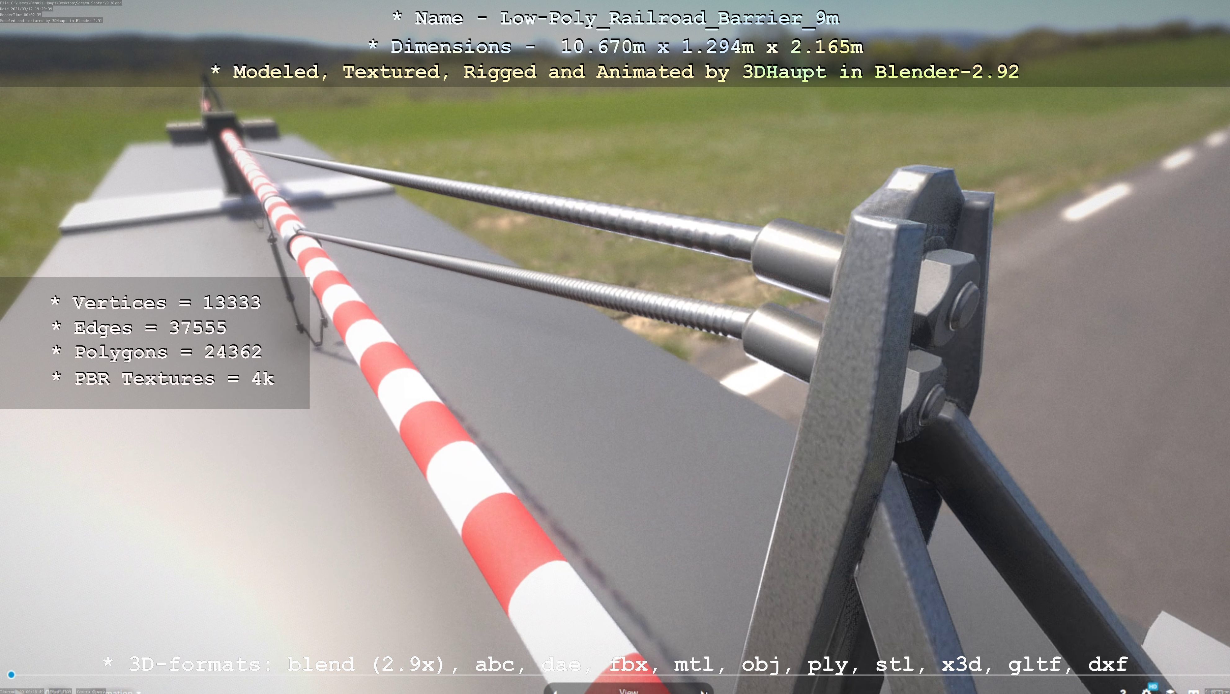 Railroad Barrier 9m High and Low-Poly 3D Model Collection_19