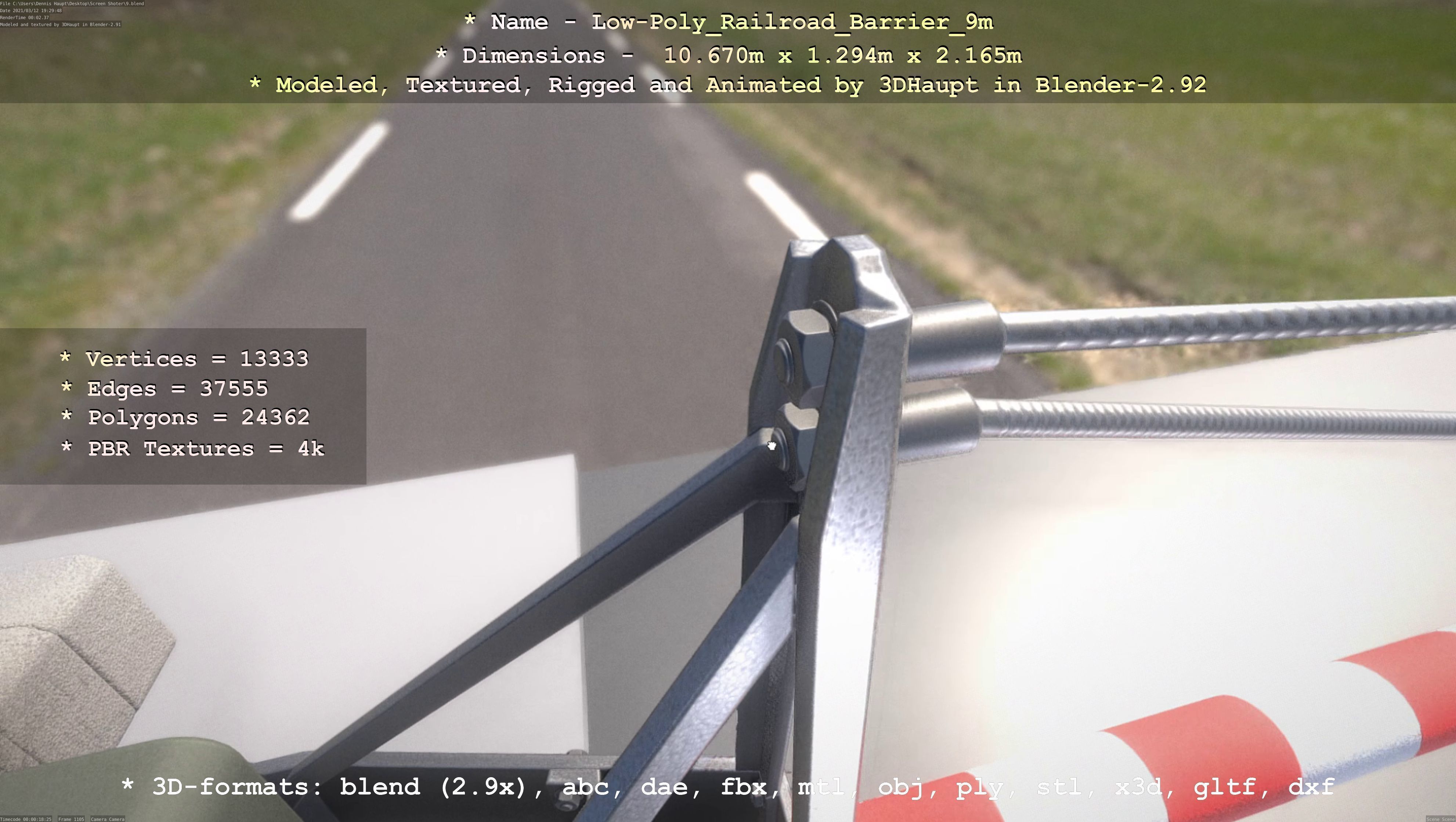 Railroad Barrier 9m High and Low-Poly 3D Model Collection_13