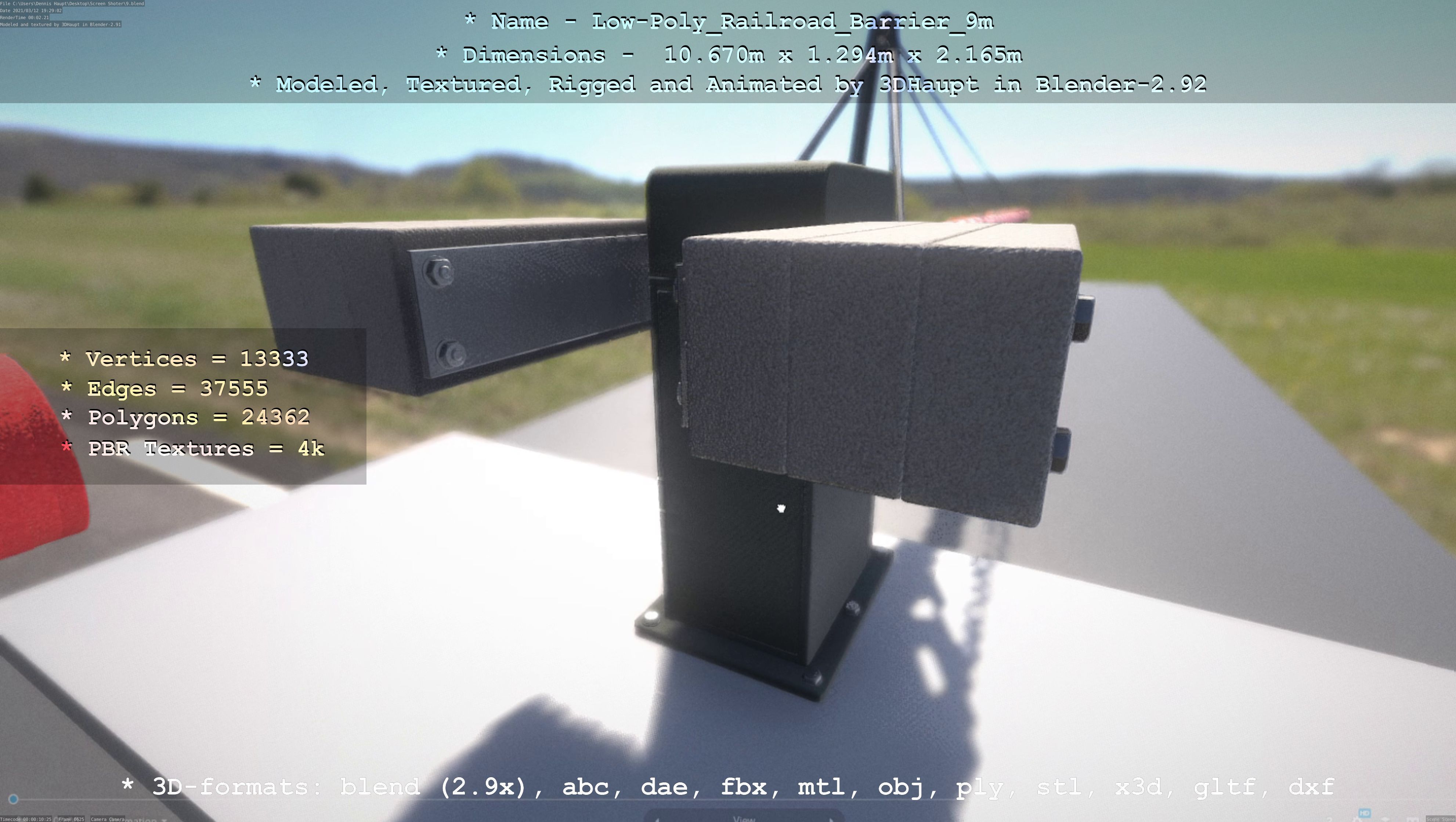 Railroad Barrier 9m High and Low-Poly 3D Model Collection_14