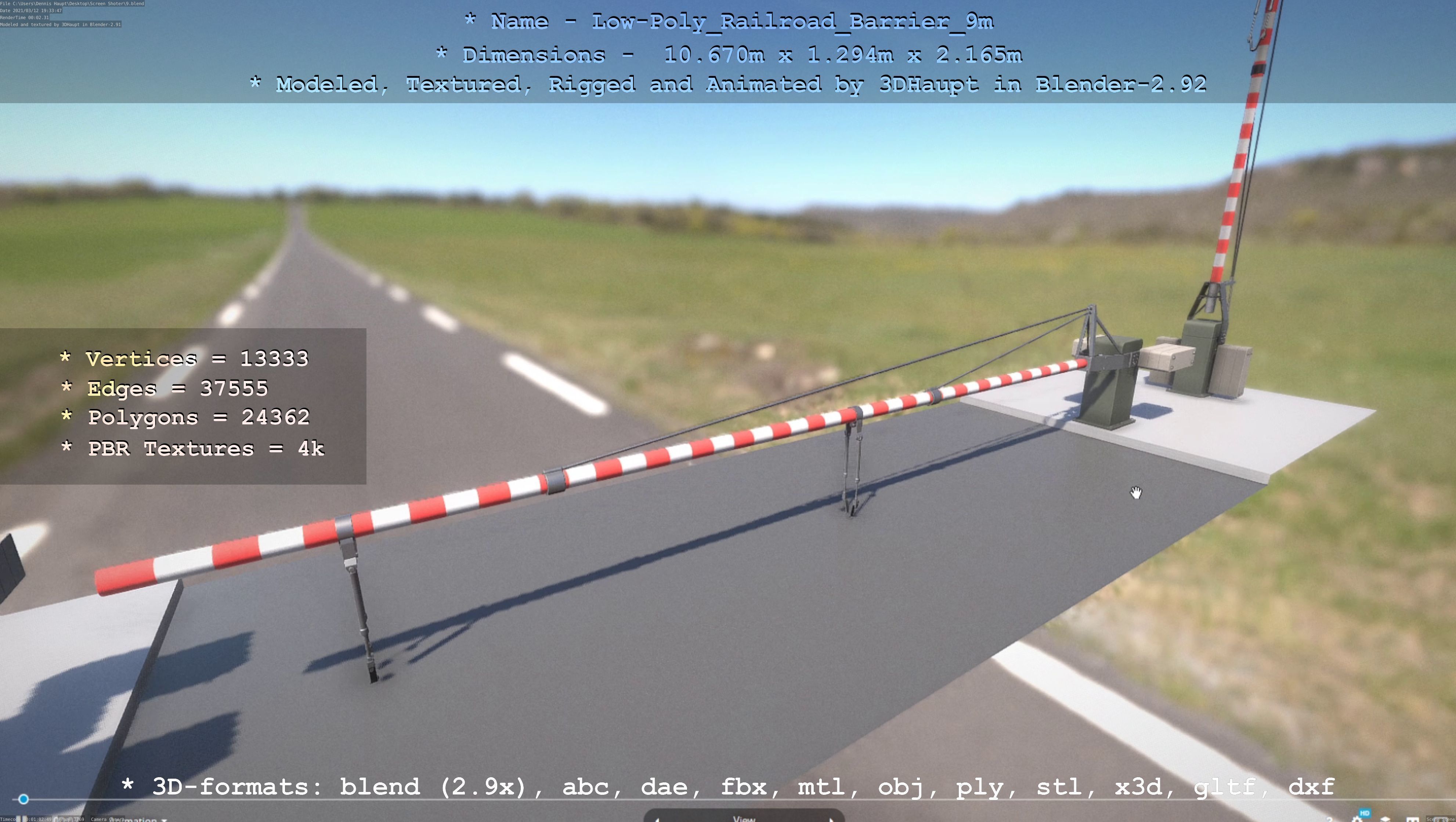 Railroad Barrier 9m High and Low-Poly 3D Model Collection_4