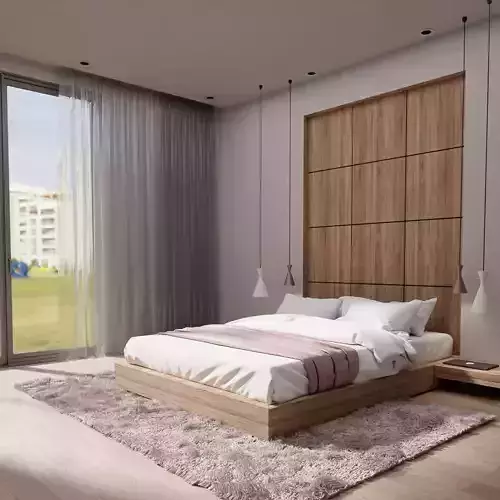 Bedroom modern with wooden bed