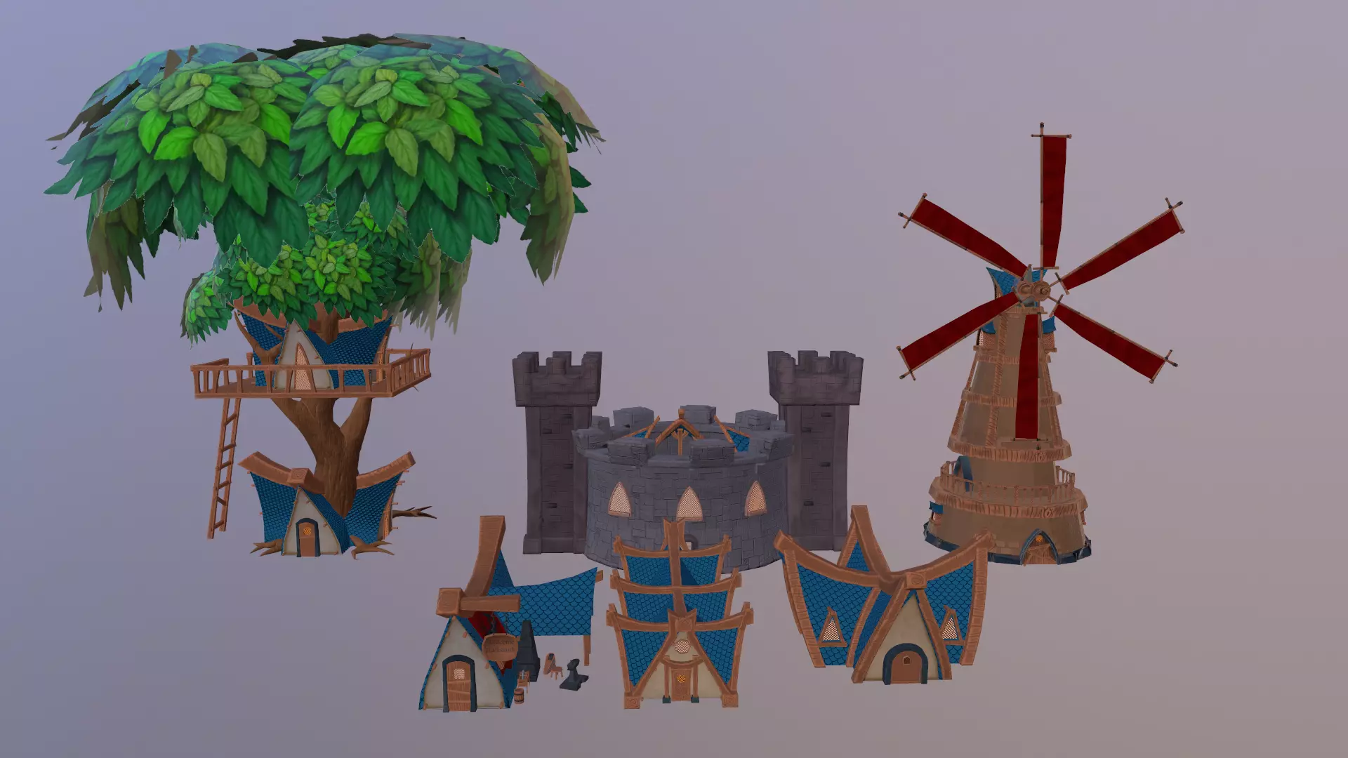 Game ready Stylized City Low-poly 3D model_0