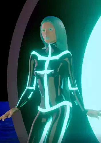 Catwalk woman in futuristic outfit 3D model