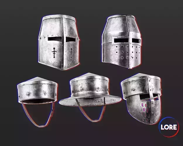 Medieval Knightly Armor Helmets Low-poly 3D model