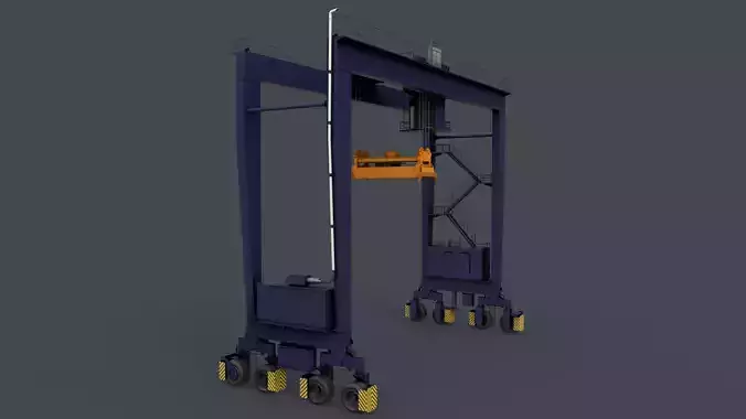 PBR Rubber Tyred Gantry Crane RTG V1 - Blue Dark Low-poly 3D model