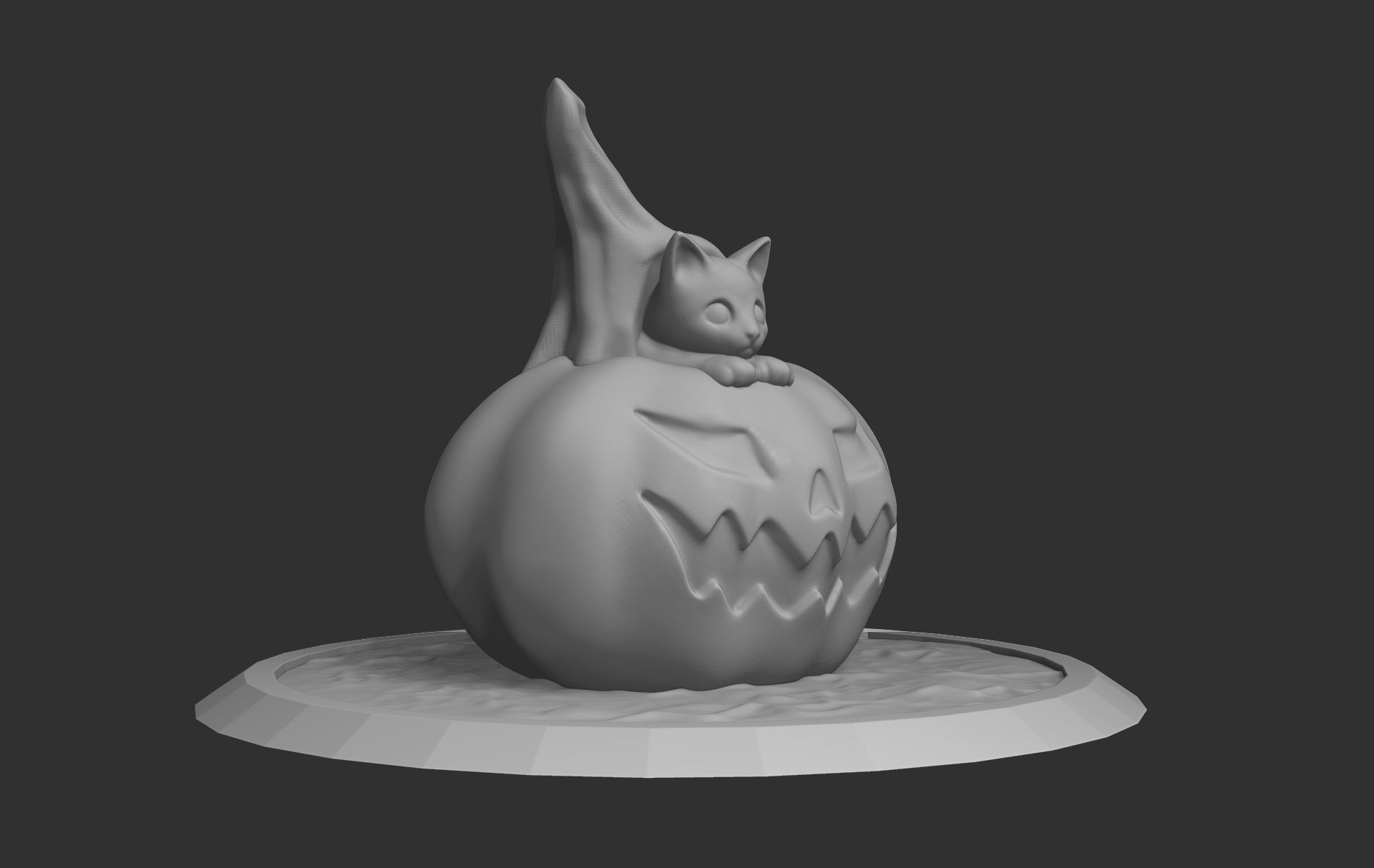 Pumpkin and cat 3D print model_7