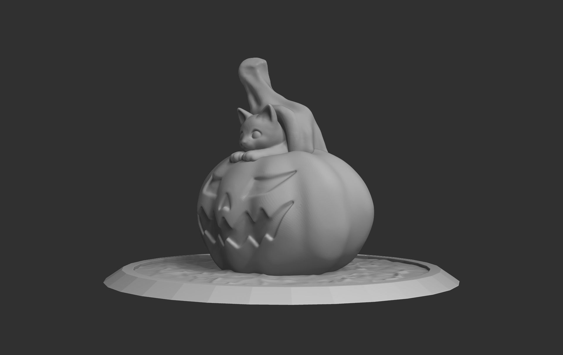 Pumpkin and cat 3D print model_1