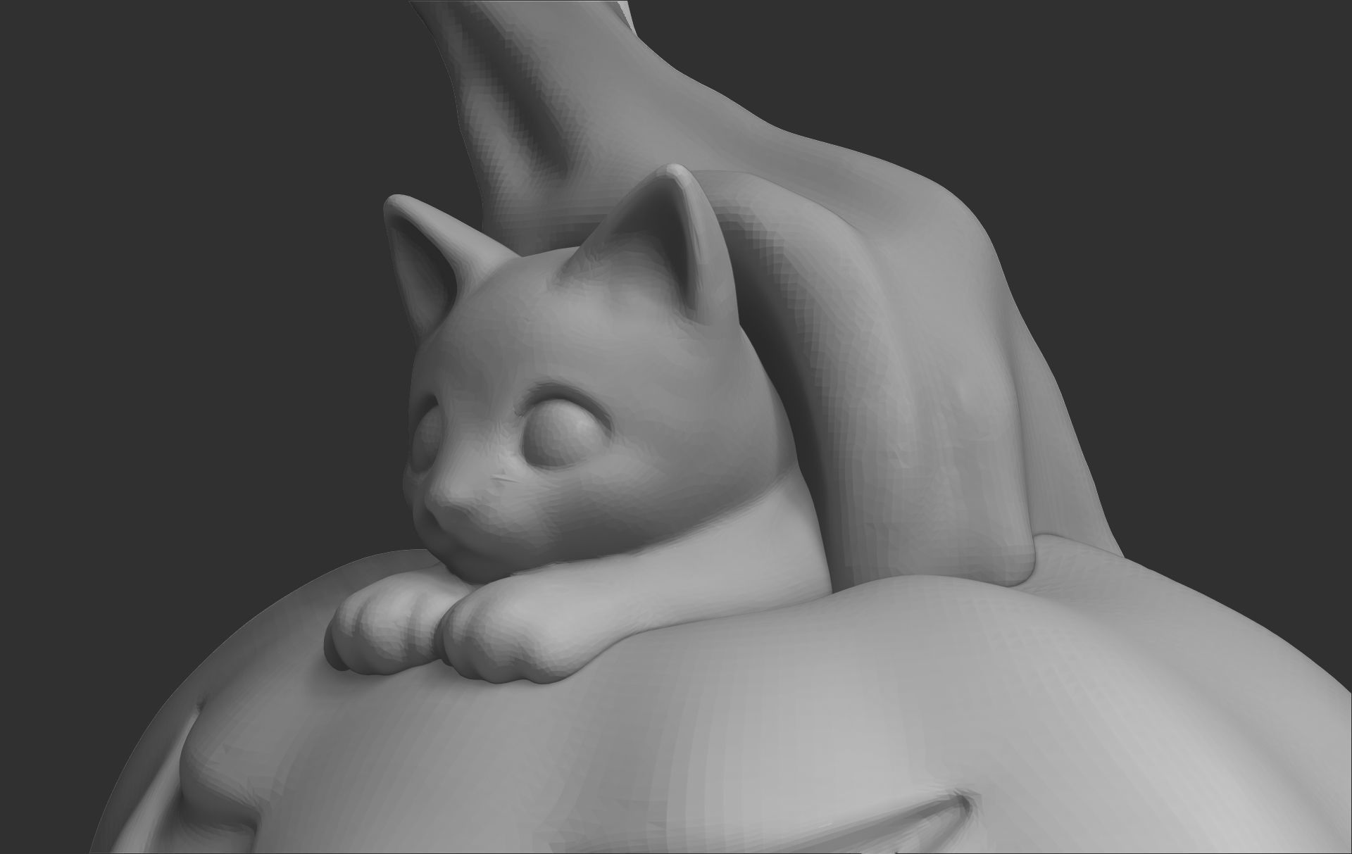 Pumpkin and cat 3D print model_10