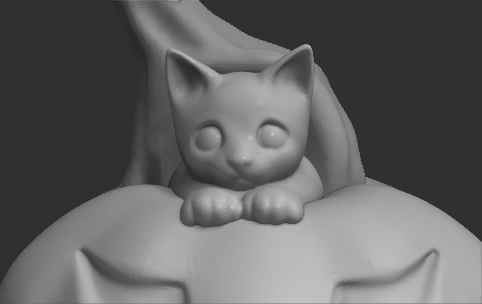 Pumpkin and cat 3D print model_8