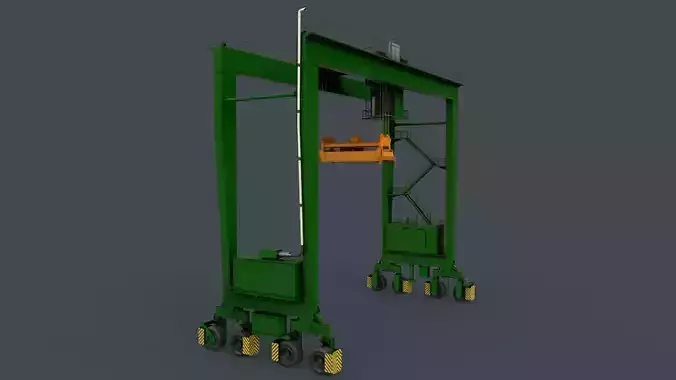 PBR Rubber Tyred Gantry Crane RTG V1 - Green Low-poly 3D model