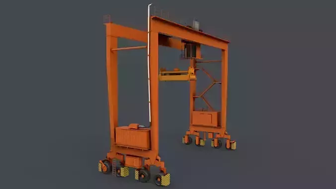 PBR Rubber Tyred Gantry Crane RTG V1 - Orange Low-poly 3D model