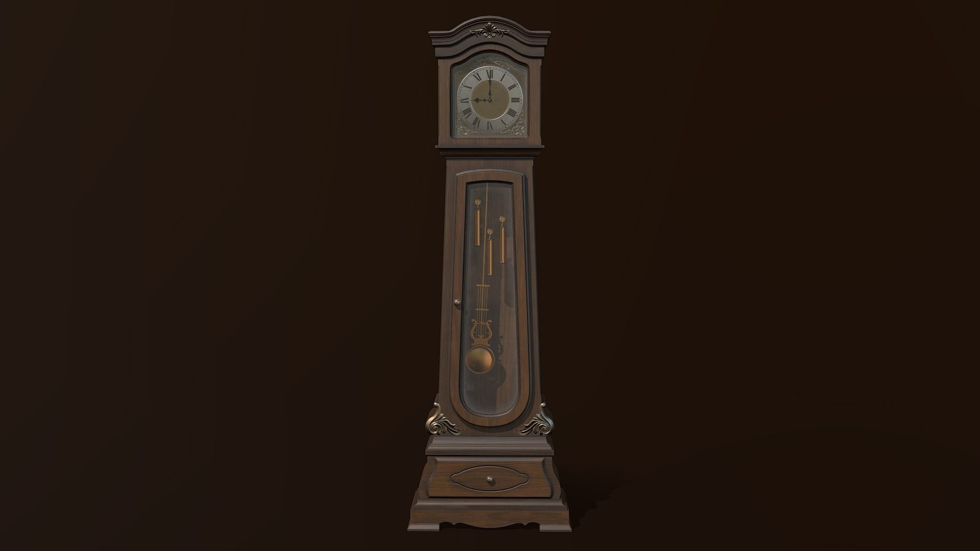 Grandfather Clock Low-poly 3D model_2