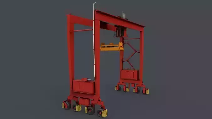 PBR Rubber Tyred Gantry Crane RTG V1 - Red Low-poly 3D model