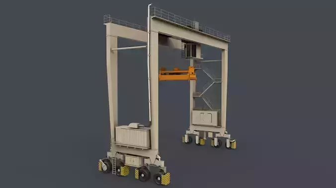 PBR Rubber Tyred Gantry Crane RTG V1 - White Low-poly 3D model