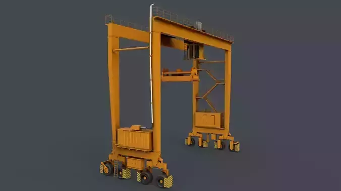 PBR Rubber Tyred Gantry Crane RTG V1 - Yellow Dark Low-poly 3D model
