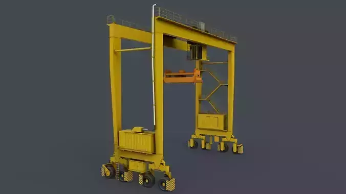 PBR Rubber Tyred Gantry Crane RTG V1 - Yellow Light Low-poly 3D model