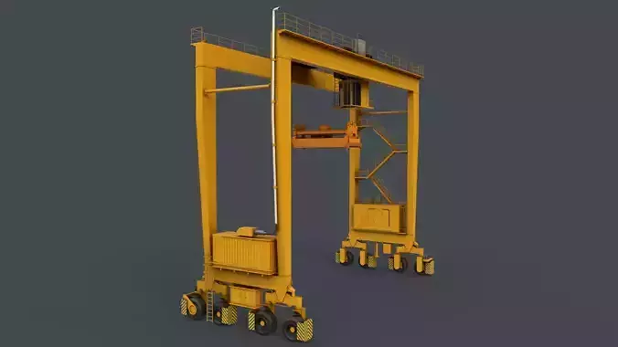 PBR Rubber Tyred Gantry Crane RTG V1 - Yellow Low-poly 3D model